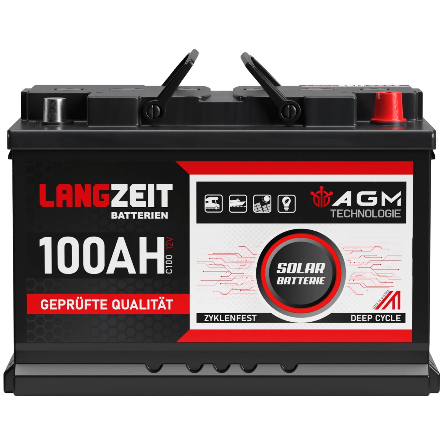 LANGZEIT AGM Batterie 100Ah 12V Solarbatterie Wohnmobil Batterie Bootsbatterie Mover Deep Cycle AGM zyklenfest wartungsfrei ersetzt 90Ah 95Ah von LANGZEIT Batterien
