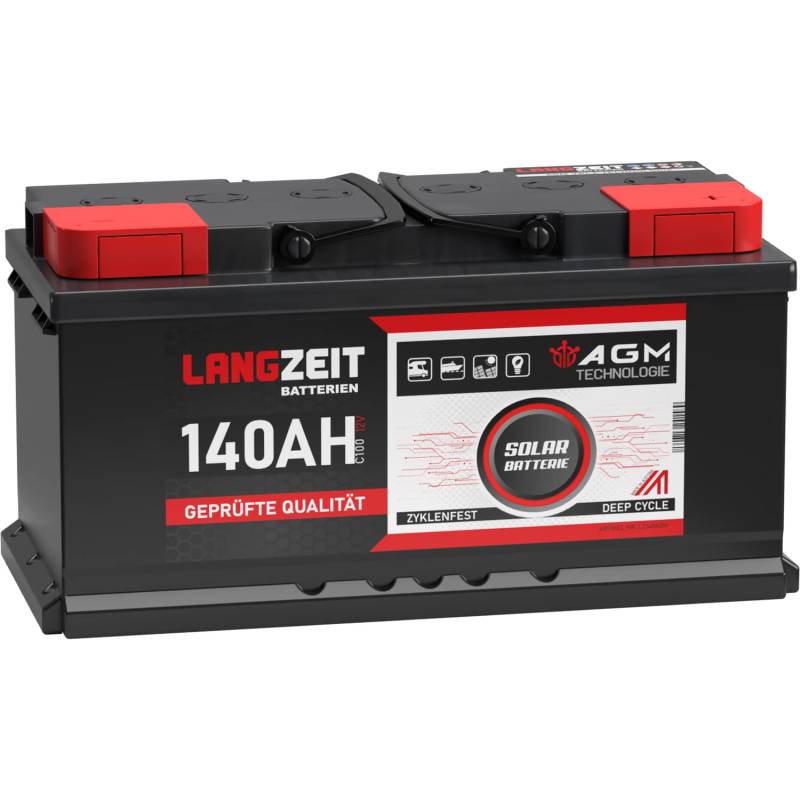 LANGZEIT AGM Batterie 140Ah 12V Solarbatterie Wohnmobil Batterie Bootsbatterie Mover Deep Cycle AGM zyklenfest wartungsfrei ersetzt 120Ah 130Ah von LANGZEIT Batterien