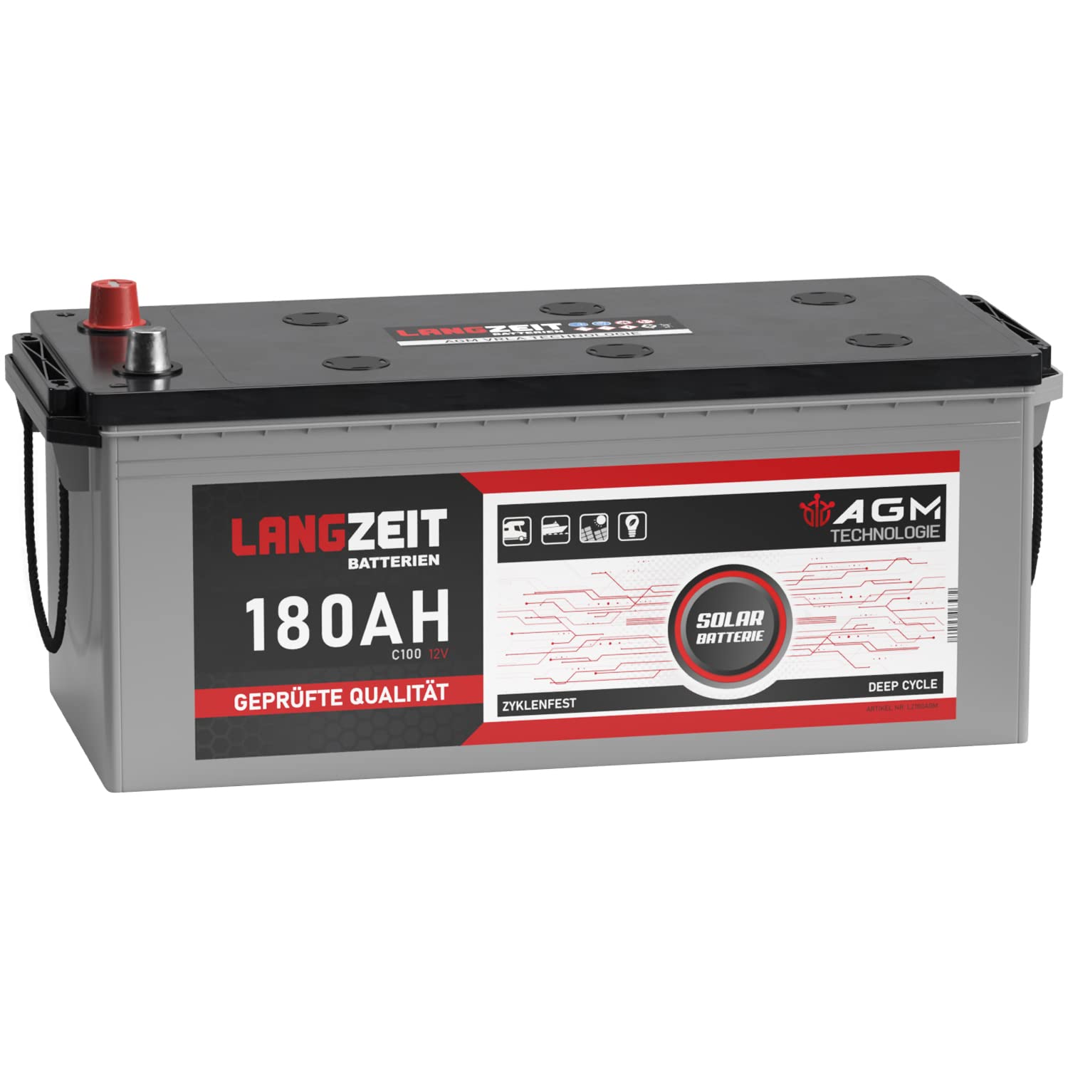 LANGZEIT AGM Batterie 180Ah 12V Solarbatterie Wohnmobil Batterie Bootsbatterie Mover Deep Cycle AGM zyklenfest wartungsfrei ersetzt 160Ah 170Ah von LANGZEIT Batterien