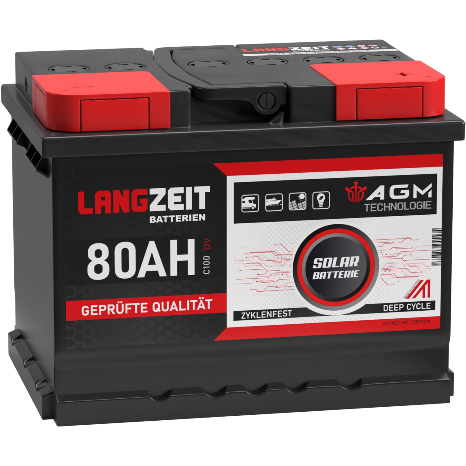 LANGZEIT AGM Batterie 80Ah 12V Solarbatterie Wohnmobil Batterie Bootsbatterie Mover Deep Cycle AGM zyklenfest wartungsfrei ersetzt 70Ah 75Ah LANGZEIT AGM Batterie 80Ah 12V Solarbatterie Wohnmobil Batterie Bootsbatterie Mover Deep Cycle AGM zyklenfest wartungsfrei ersetzt 70Ah 75Ah von LANGZEIT Batterien