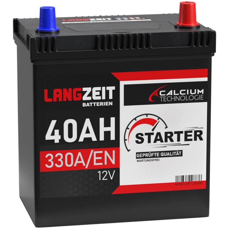 LANGZEIT ASIA Autobatterie 40Ah 12V 330A/EN ASIA Batterie Plus-Pol Rechts 30% mehr Startleistung ersetzt 35Ah 36Ah 38Ah 42Ah von LANGZEIT Batterien