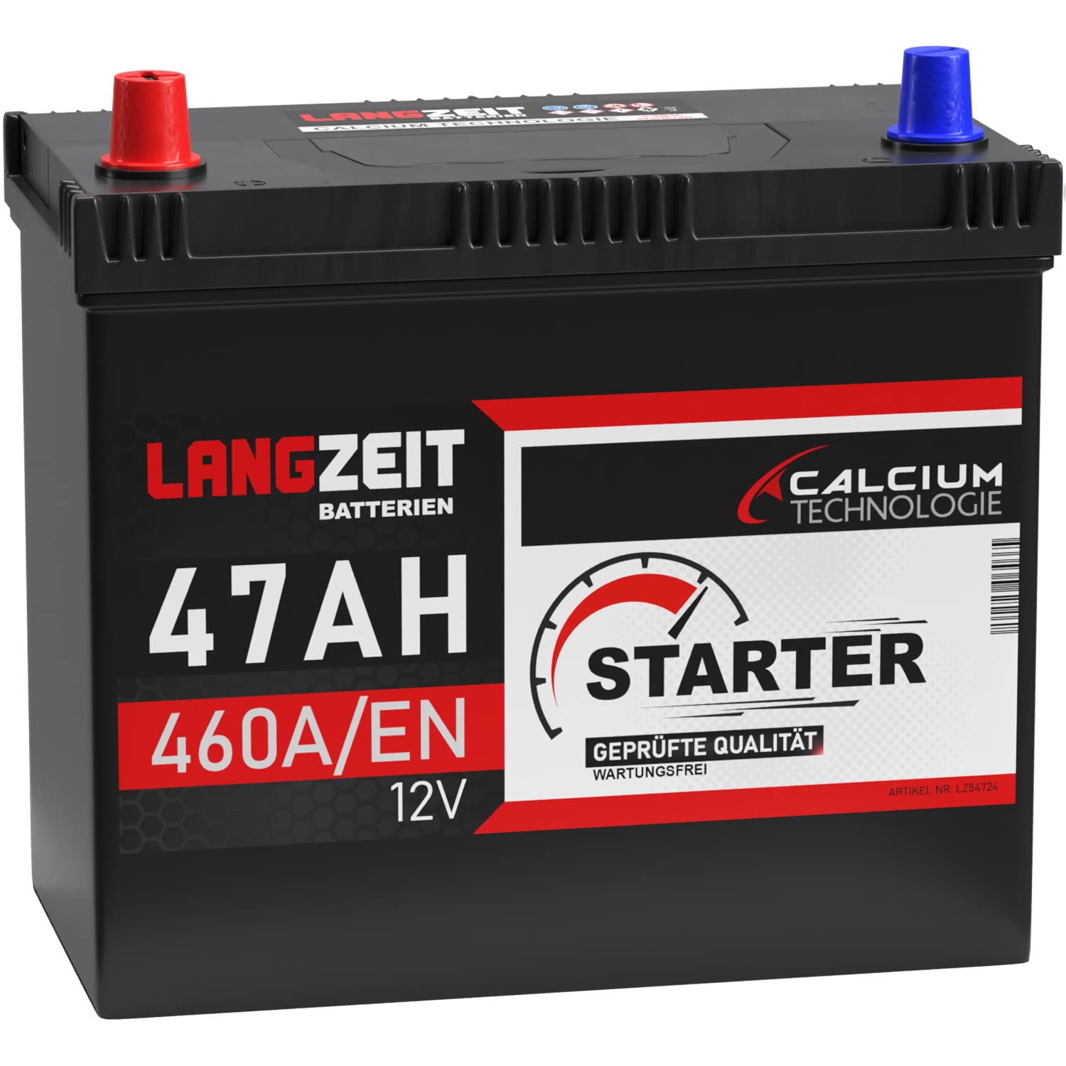 LANGZEIT ASIA Autobatterie 47Ah 12V 460A/EN ASIA Batterie Plus-Pol Links 30% mehr Startleistung ersetzt 45Ah von LANGZEIT Batterien