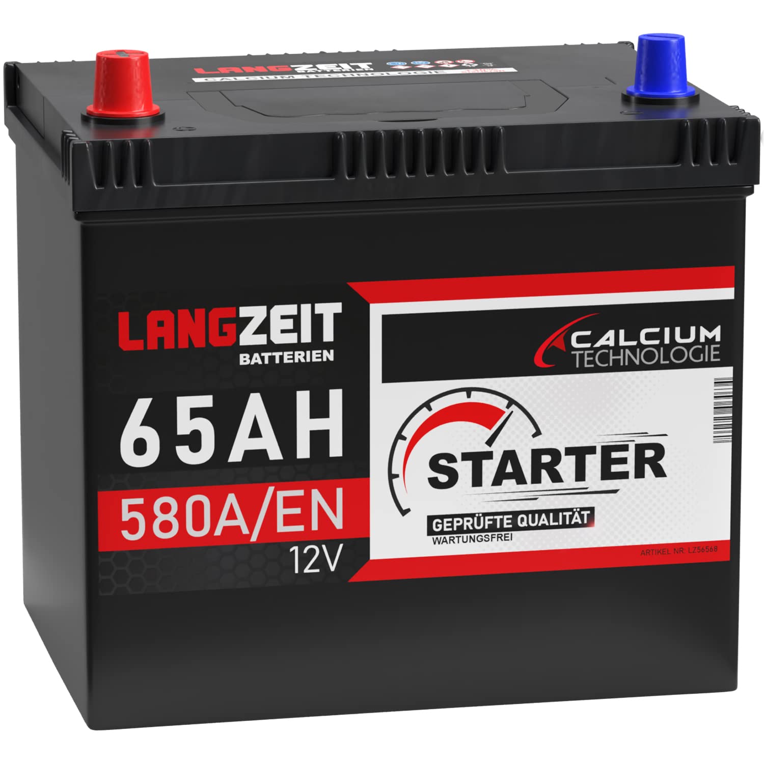 LANGZEIT ASIA Autobatterie 65Ah 12V 580A/EN ASIA Batterie Plus-Pol Links 30% mehr Startleistung ersetzt 60Ah von LANGZEIT Batterien