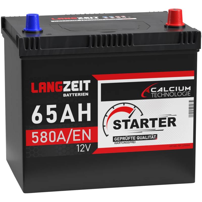 LANGZEIT ASIA Autobatterie 12v 65Ah 580A/EN ASIA Batterie Plus-Pol Rechts 30% mehr Startleistung ersetzt 60Ah 62Ah 63Ah 64Ah von LANGZEIT Batterien