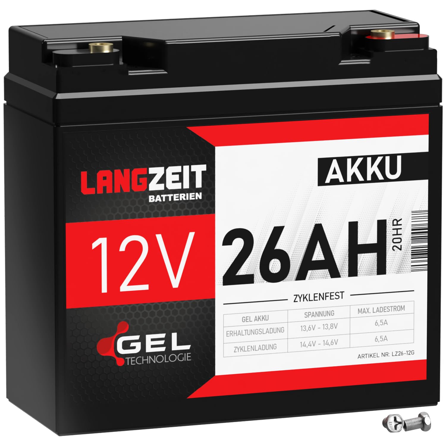 LANGZEIT Akku 12V 26Ah Gel Blei-Akku ersetzt 18Ah 19Ah 20Ah 21Ah 22Ah 24Ah 25Ah Profi USV Batterie zyklenfest auslaufsicher LC-X1220P LC-XC1222P LANGZEIT Akku 12V 26Ah Gel Blei-Akku ersetzt 18Ah 19Ah 20Ah 21Ah 22Ah 24Ah 25Ah Profi USV Batterie zyklenfest auslaufsicher LC-X1220P LC-XC1222P von LANGZEIT Batterien