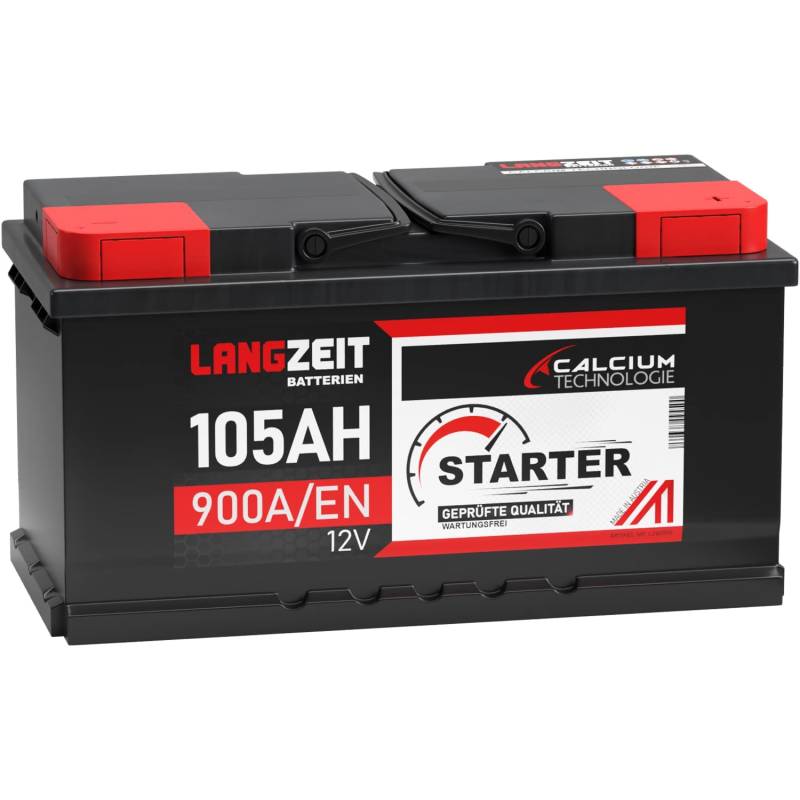 LANGZEIT Autobatterie 105AH 12V 900A/EN Starterbatterie +30% mehr Leistung ersetzt Batterie 88Ah 90Ah 92Ah 95Ah 100Ah von LANGZEIT Batterien