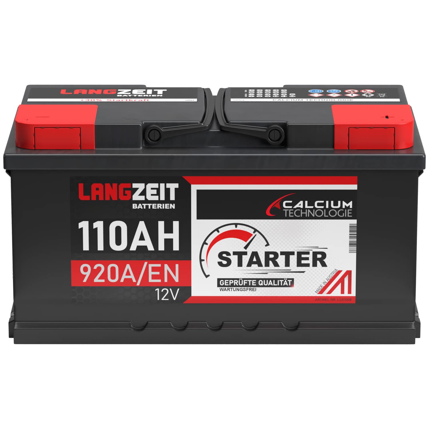 LANGZEIT Autobatterie 110AH 12V 920A/EN Starterbatterie +30% mehr Leistung ersetzt Batterie 100Ah 105Ah, kompatible mit PKW, lead acid von LANGZEIT Batterien