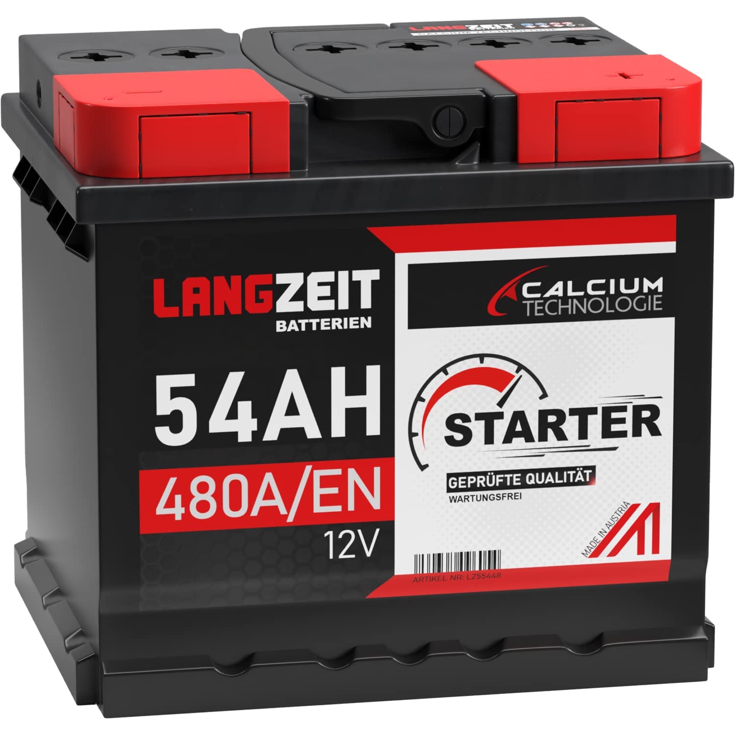 LANGZEIT Autobatterie 12V 54Ah ersetzt 44AH 45AH 46AH 50AH 52AH 53AH 55AH Starterbatterie KFZ PKW Batterie von LANGZEIT Batterien