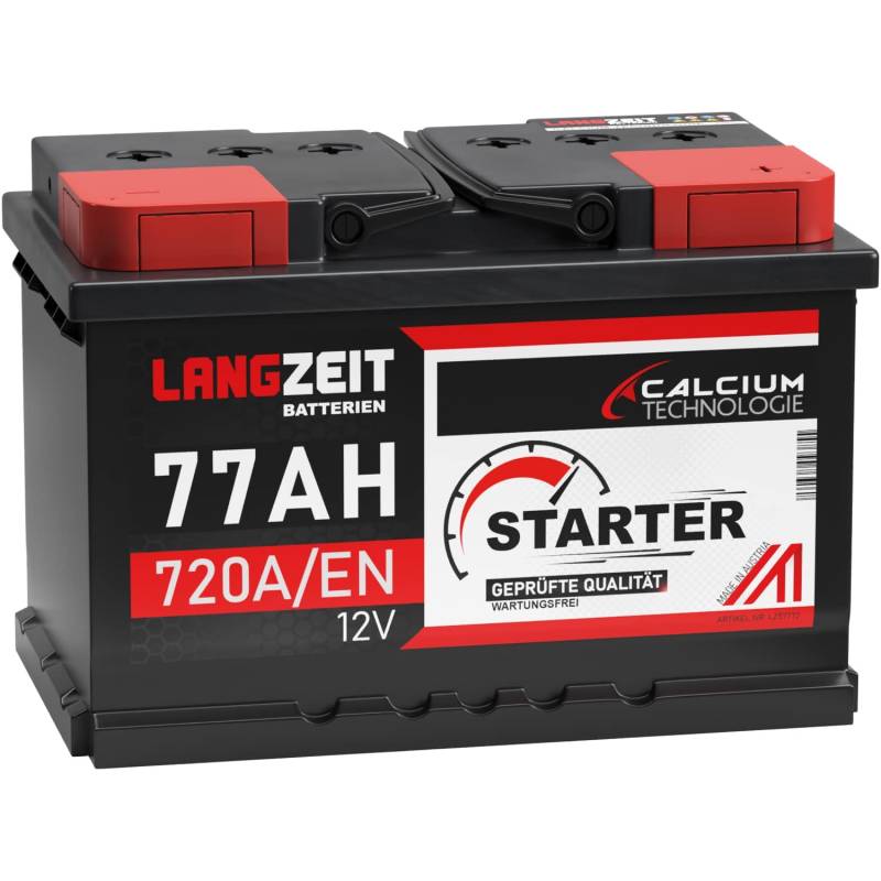 LANGZEIT Autobatterie 77AH 12V 720A/EN Starterbatterie +30% mehr Leistung ersetzt Batterie 74Ah 70Ah 72Ah 75Ah von LANGZEIT Batterien