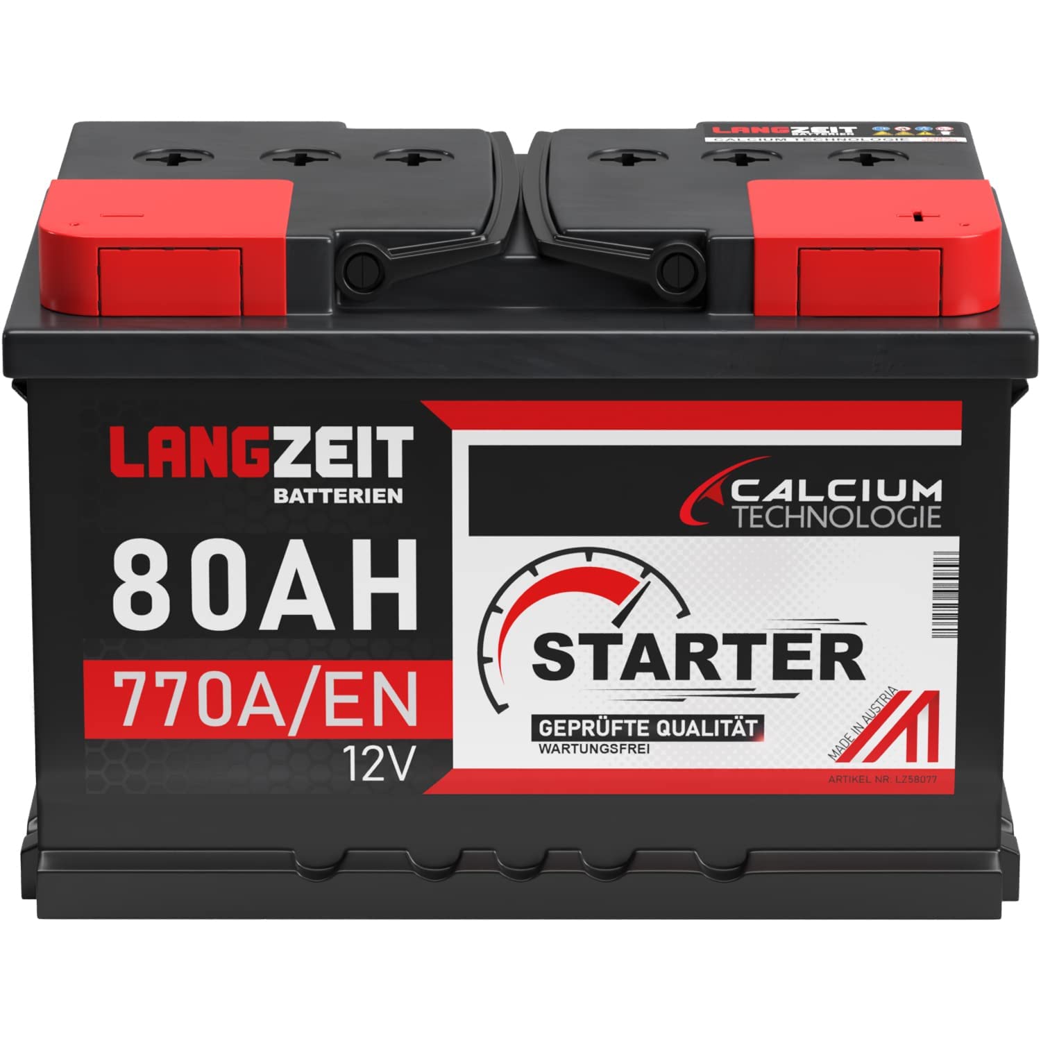 LANGZEIT Autobatterie 80Ah 12V 770A/EN Starterbatterie +30% mehr Leistung ersetzt Batterie 74Ah 72Ah 75Ah 77Ah 85Ah von LANGZEIT Batterien