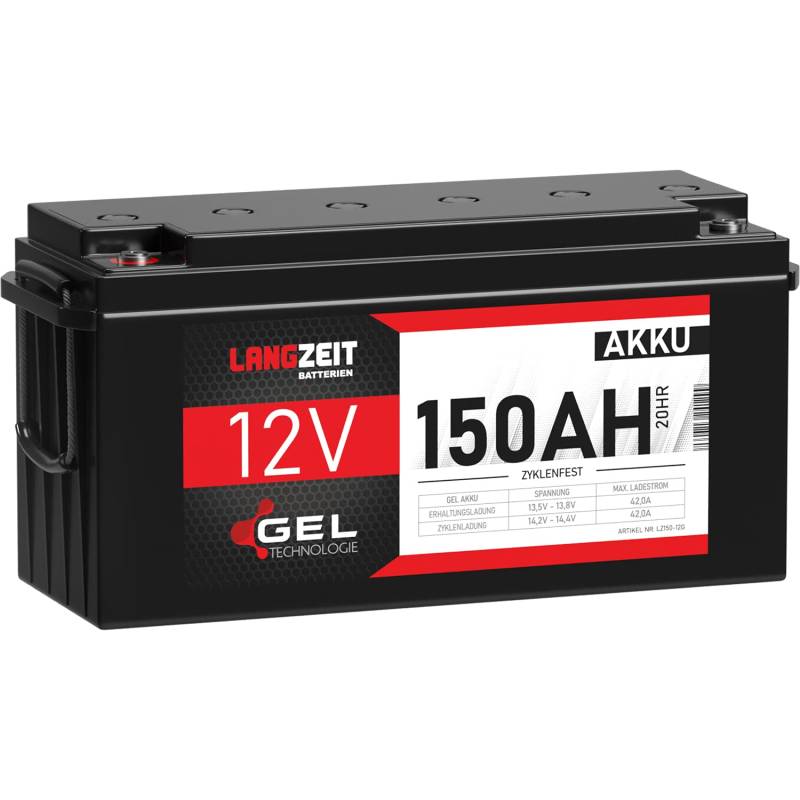 LANGZEIT Blei-Akku 12V 150Ah GEL Akku Profi Blei-Batterie Solarbatterie Wohnmobil Bootsbatterie Versorgungsbatterie ersetzt 140Ah von LANGZEIT Batterien