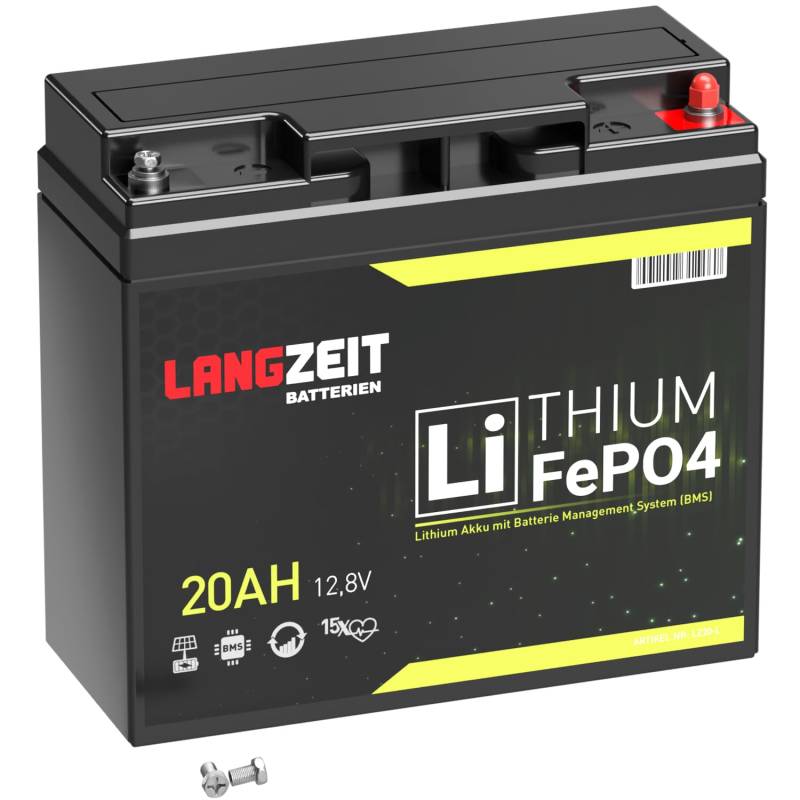 LANGZEIT LiFePO4 12V 20Ah Lithium Batterie mit BMS Solarbatterie Wohnmobil Solar Boot Akku 17Ah 18Ah 19Ah 21Ah 22Ah von LANGZEIT Batterien