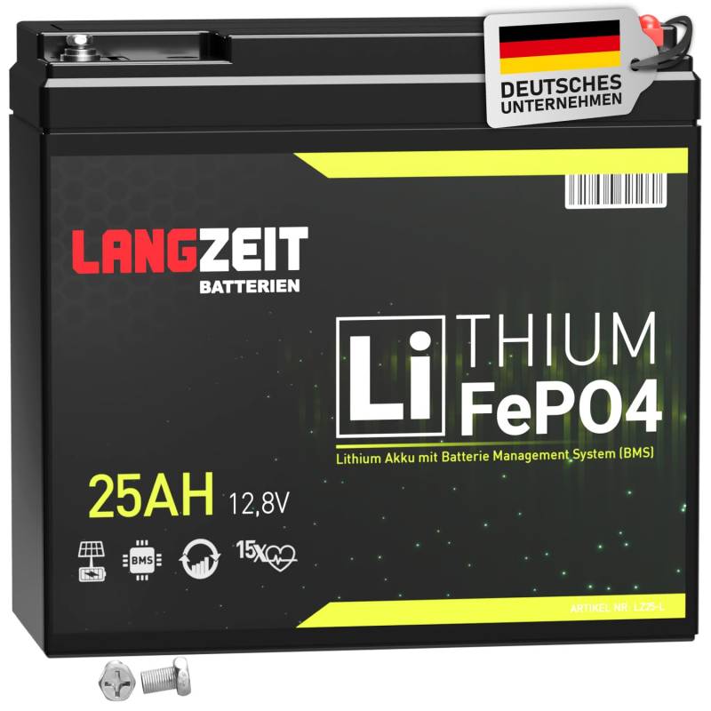 LANGZEIT LiFePO4 12V 25Ah Akku Lithium Batterie Wohnmobil Batterie Solarbatterie Lithium Eisenphosphat Solar USV ersetzt 20Ah 22Ah 24Ah 26Ah 30Ah von LANGZEIT Batterien