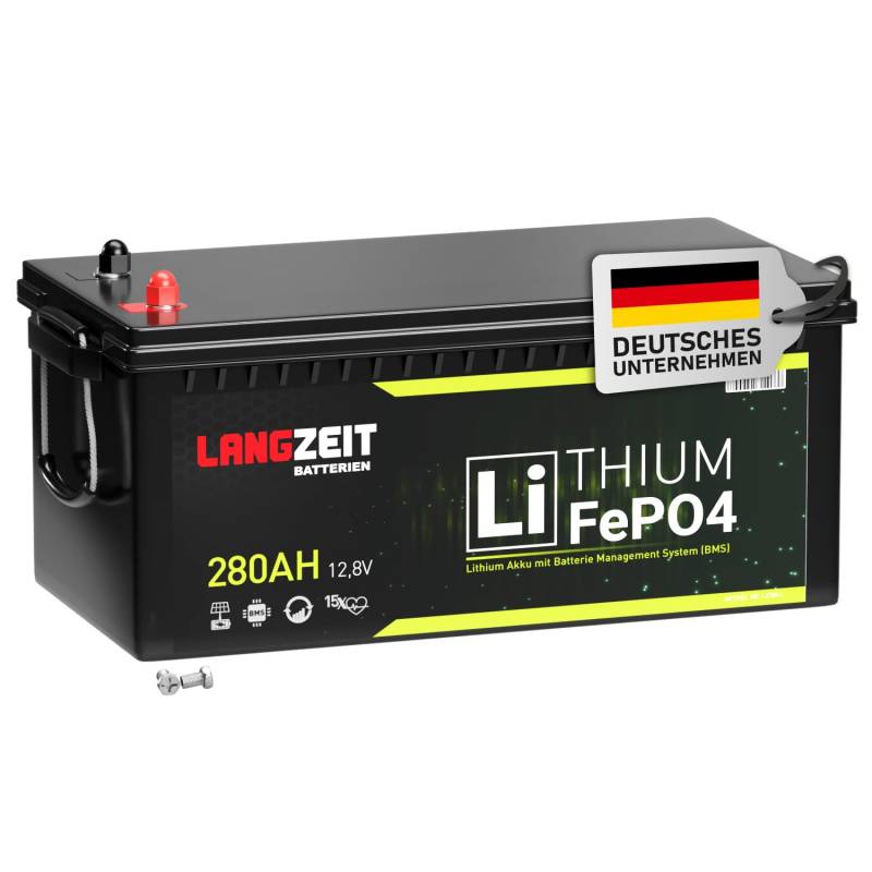 LANGZEIT LiFePO4 280Ah 12V Lithium Batterie Wohnmobil Batterie Solarbatterie Akku Solar Bootsbatterie Akku USV inkl. BMS ersetzt 200Ah 300Ah von LANGZEIT Batterien