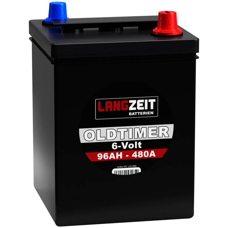 LANGZEIT Oldtimer Batterie 6V 96Ah Autobatterie Starterbatterie 6-Volt gefüllt & geladen einbaufertig von LANGZEIT Batterien