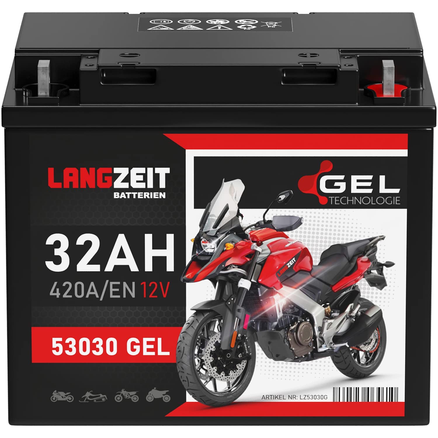 LANGZEIT Y60-N30L-A GEL Motorradbatterie 12V 32Ah 420A/EN GEL Batterie 12V 53030 doppelte Lebensdauer vorgeladen auslaufsicher wartungsfrei statt 28Ah 30Ah von LANGZEIT Batterien