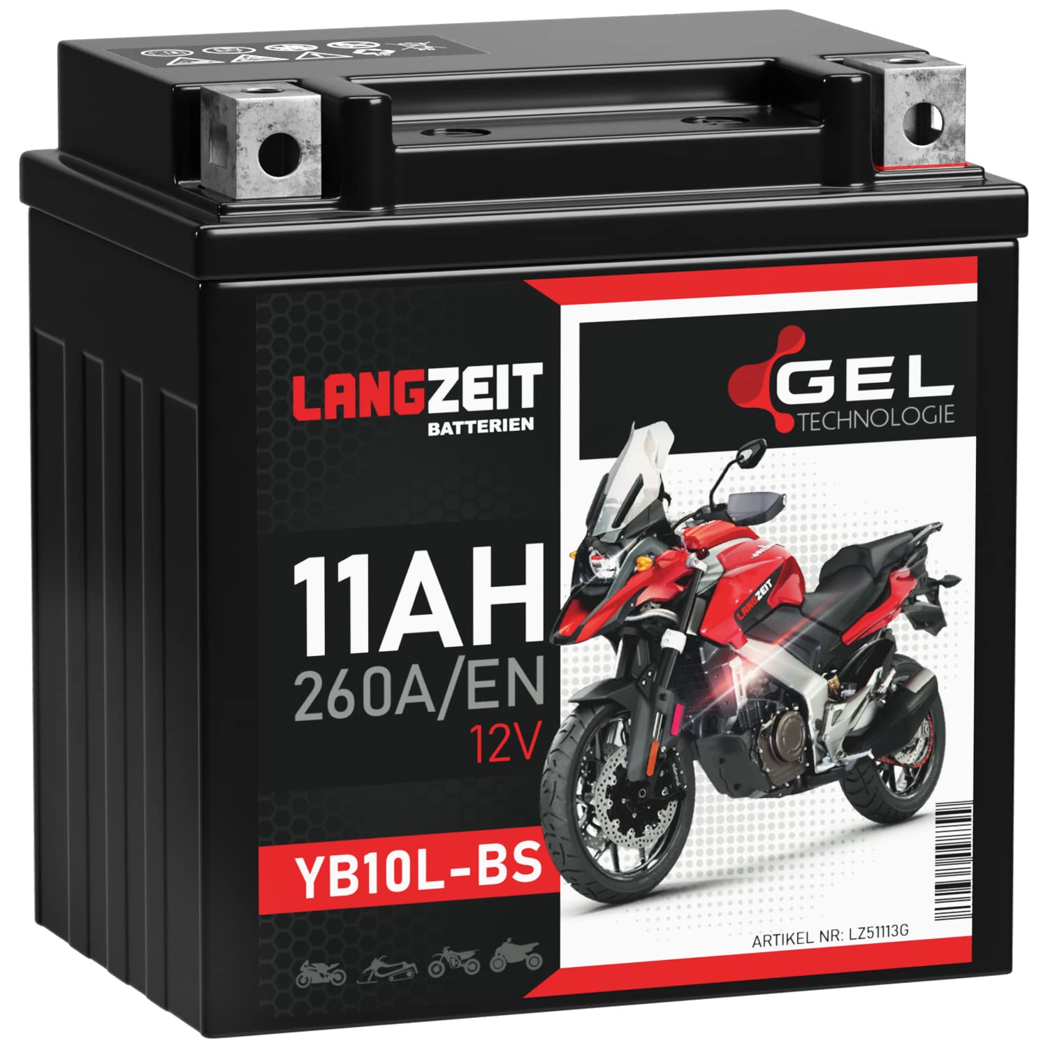 LANGZEIT YB10L-BS Motorradbatterie GEL 12V 11Ah 260A/EN 51113 YB10L-A2 YB10L-B2 Batterie 12V doppelte Lebensdauer vorgeladen auslaufsicher wartungsfrei LANGZEIT YB10L-BS Motorradbatterie GEL 12V 11Ah 260A/EN 51113 YB10L-A2 YB10L-B2 Batterie 12V doppelte Lebensdauer vorgeladen auslaufsicher wartungsfrei von LANGZEIT Batterien