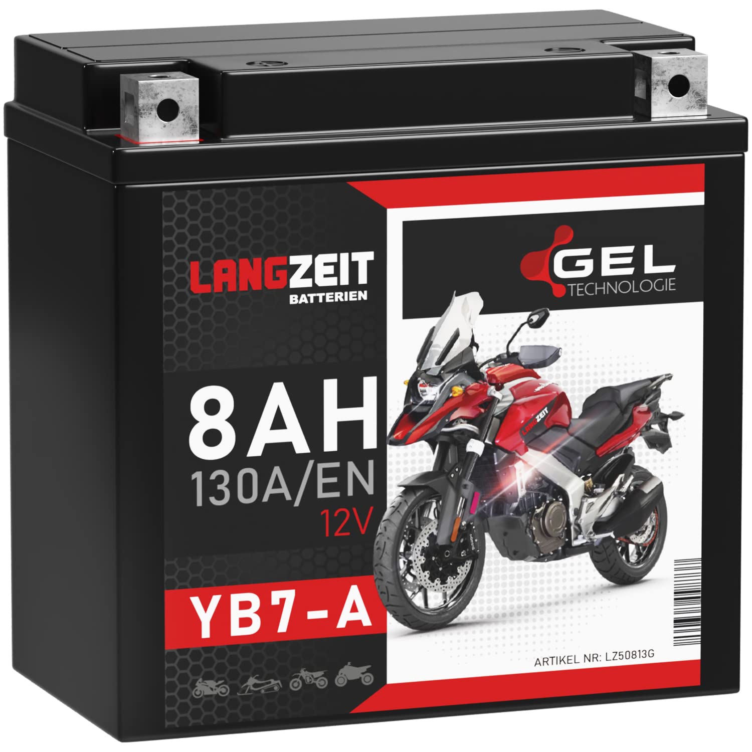 LANGZEIT YB7-A Motorradbatterie 12V 8Ah 130A/EN GEL Batterie 12V 50813 12N7-4A doppelte Lebensdauer vorgeladen auslaufsicher wartungsfrei von LANGZEIT Batterien