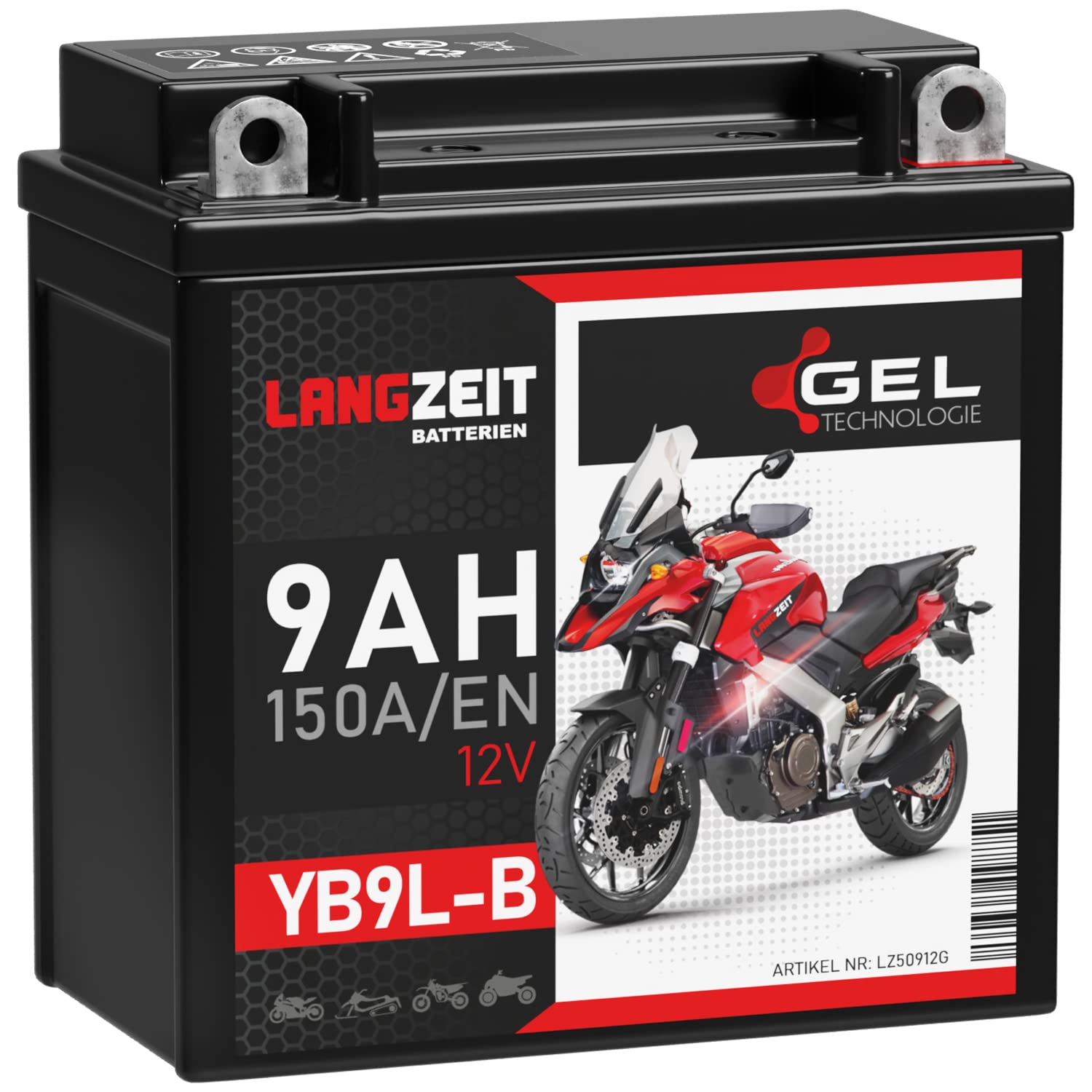 LANGZEIT YB9L-B Motorradbatterie 12V 9Ah 150A/EN GEL Batterie 12V 50912 YB9L-A2 12N7-3B 12N9-3B doppelte Lebensdauer vorgeladen auslaufsicher wartungsfrei von LANGZEIT Batterien