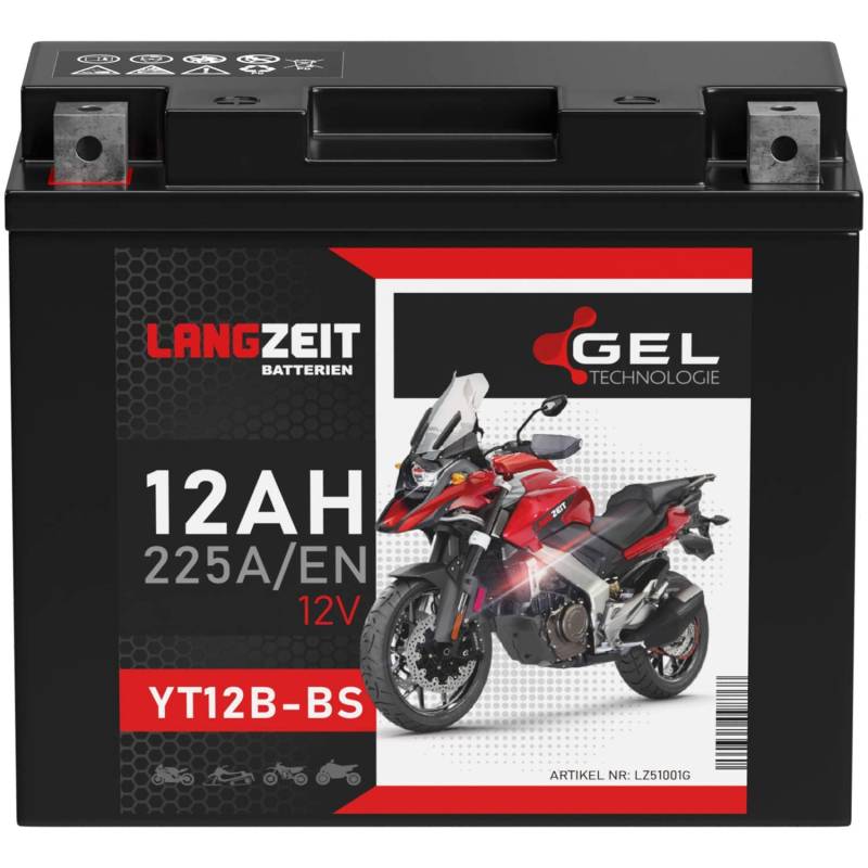 LANGZEIT YT12B-BS Motorradbatterie 12V 12Ah 225A/EN GEL Batterie 12V 51001 51015 YT12-B4 GT12B-4 CT12B-4 doppelte Lebensdauer vorgeladen auslaufsicher wartungsfrei von LANGZEIT Batterien
