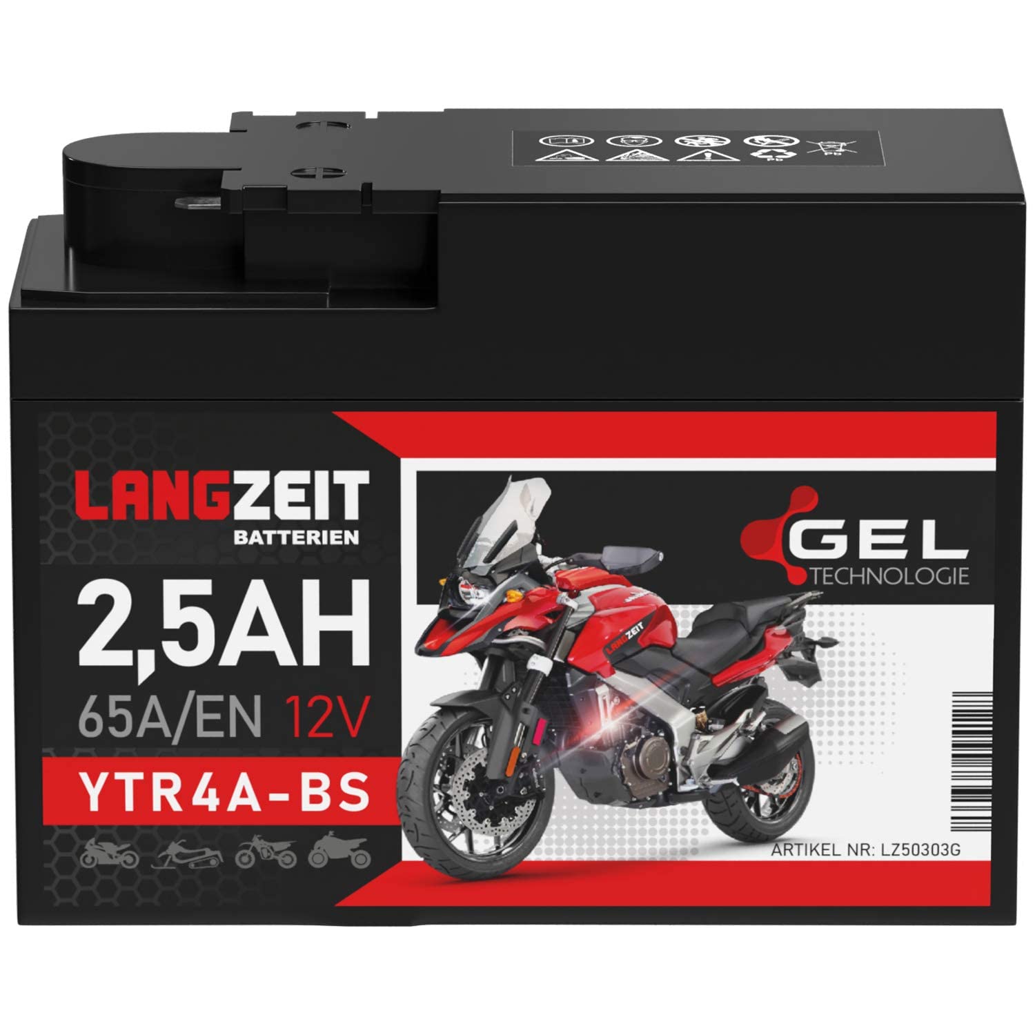 LANGZEIT YTR4A-BS GEL Roller Batterie 12V 2,5Ah 65A/EN GEL Batterie 12V Motorradbatterie doppelte Lebensdauer entspricht ITX4A-BS YTX4A-BS vorgeladen auslaufsicher wartungsfrei ersetzt 2,3Ah von LANGZEIT Batterien