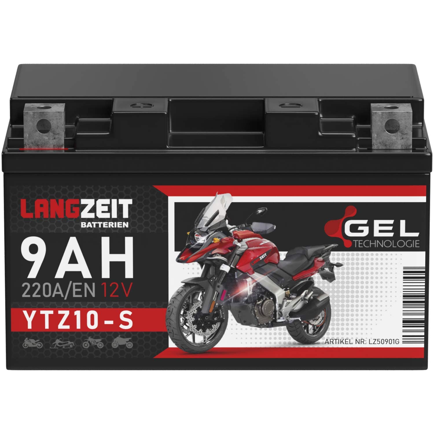 LANGZEIT YTZ10S GEL Motorradbatterie 12V 9Ah 220A/EN YTZ10-S 50901 GTZ10-S Batterie 12V doppelte Lebensdauer vorgeladen auslaufsicher wartungsfrei von LANGZEIT Batterien