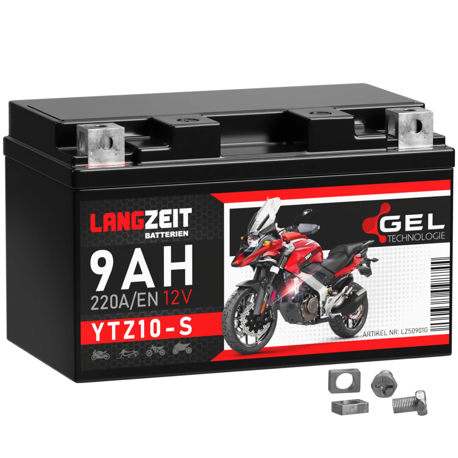 LANGZEIT YTZ10S GEL Motorradbatterie 12V 9Ah 220A/EN YTZ10-S 50901 GTZ10-S Batterie 12V doppelte Lebensdauer vorgeladen auslaufsicher wartungsfrei von LANGZEIT Batterien