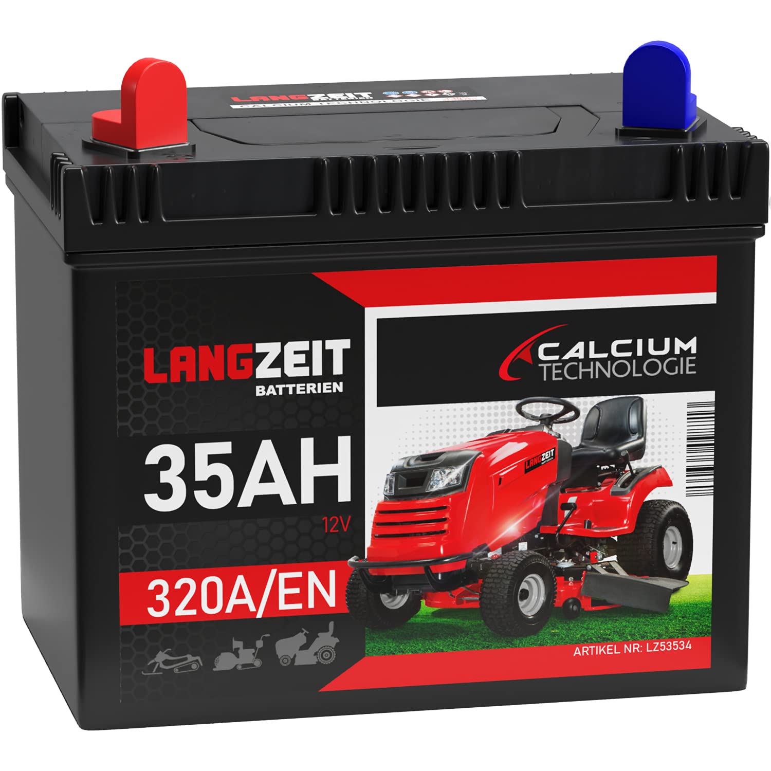 Langzeit Rasentraktor Batterie 12V 35Ah Starterbatterie Aufsitzmäher Rasenmäher Plus Pol links statt 26Ah 30Ah 32Ah von LANGZEIT Batterien