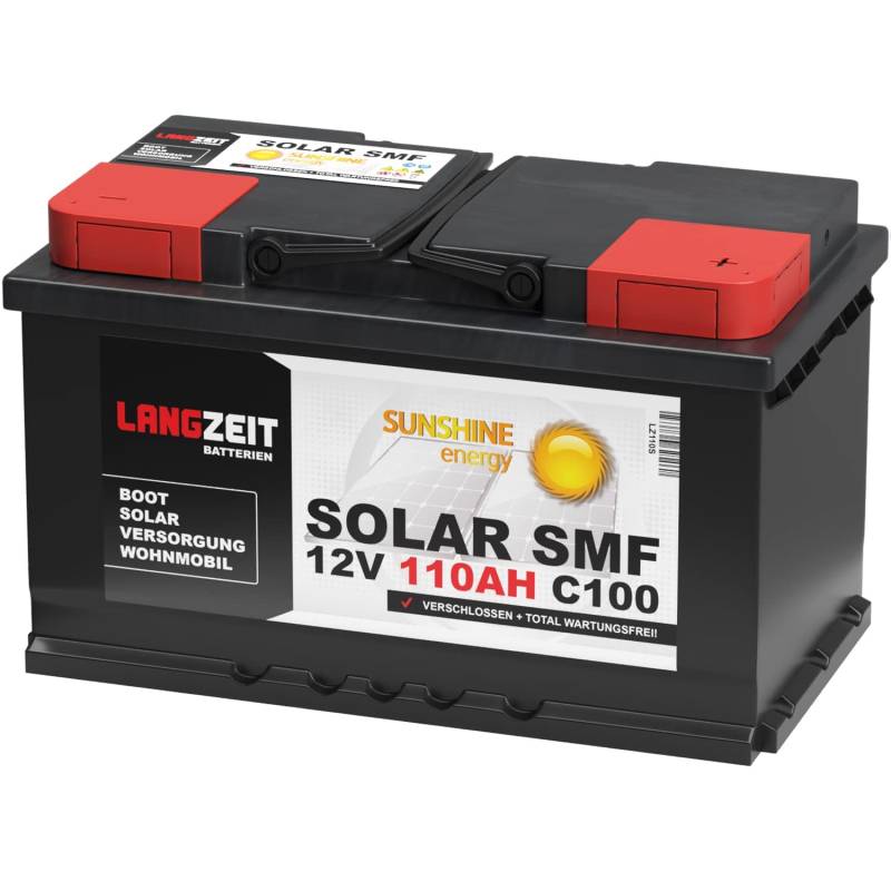 Langzeit Solar SMF Solarbatterie 110Ah 12V Versorgungsbatterie Wohnmobil Batterie Boot total wartungsfrei 100Ah 90Ah 80Ah von LANGZEIT Batterien