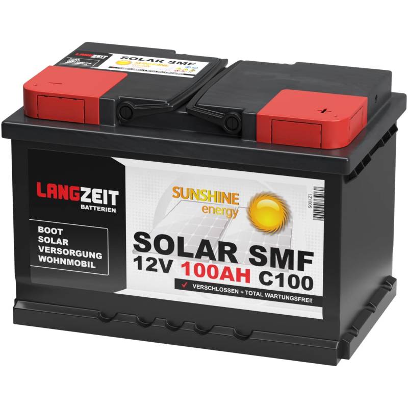 Solarbatterie 100Ah 12V Versorgungsbatterie Wohnmobil Batterie Boot Solar SMF total wartungsfrei 80Ah von LANGZEIT Batterien