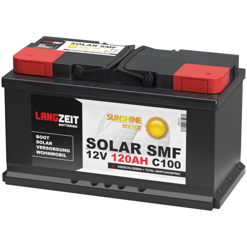 Solarbatterie 120Ah 12V Versorgungsbatterie Wohnmobil Batterie Boot Solar SMF total wartungsfrei 100Ah von LANGZEIT Batterien