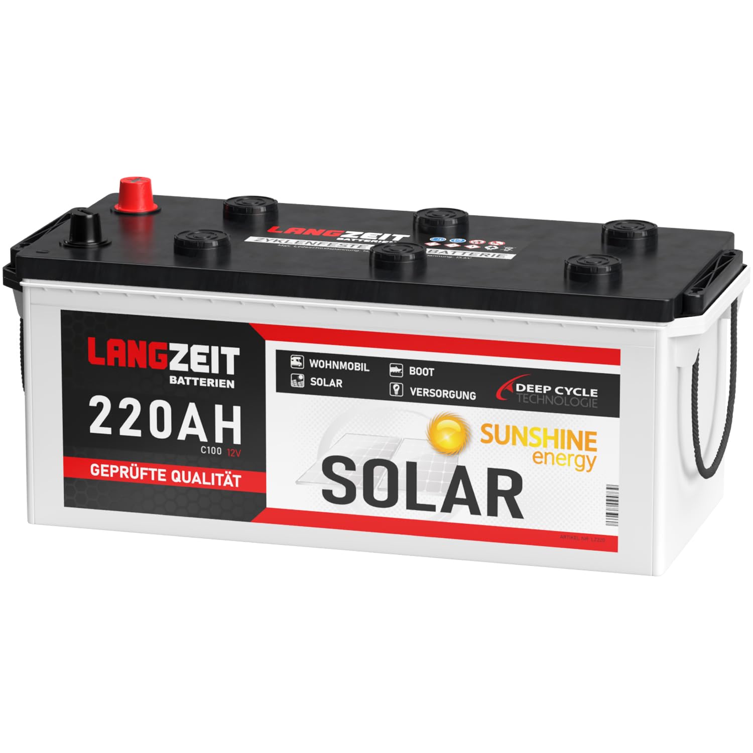 Solarbatterie 220Ah 12V Wohnmobil Boot Wohnwagen Camping Schiff Batterie Solar 180Ah von LANGZEIT Batterien