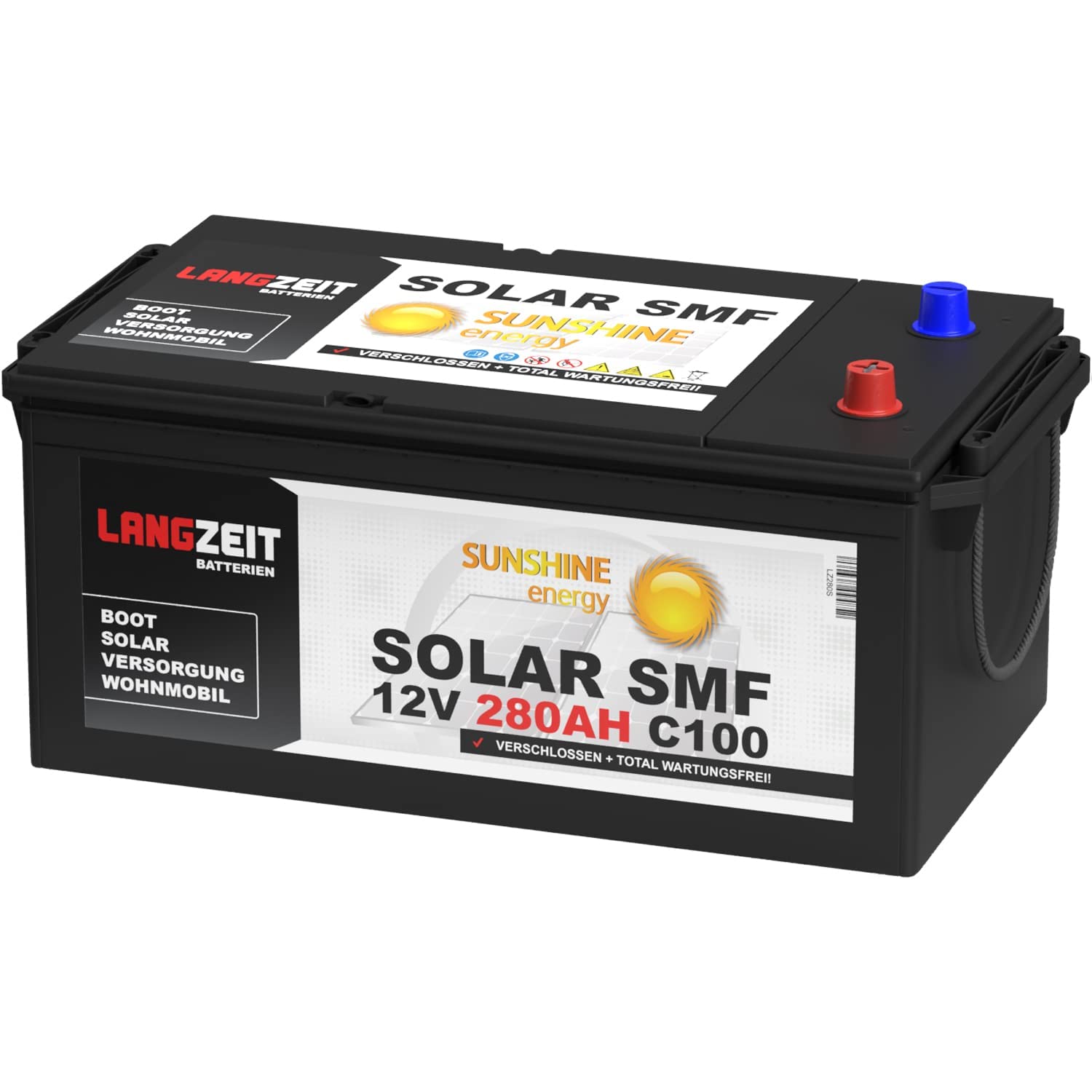 Solarbatterie 280Ah 12V Versorgungsbatterie Wohnmobil Batterie Boot Solar SMF Akku total wartungsfrei 230Ah von LANGZEIT Batterien