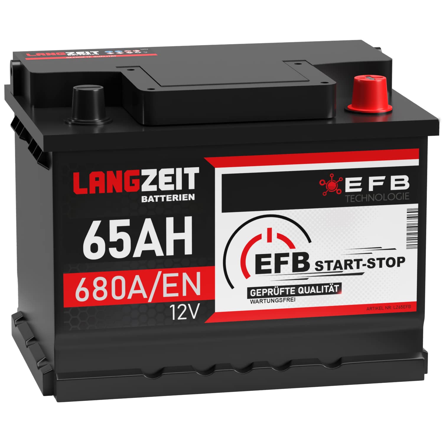 LANGZEIT Autobatterie EFB Batterie Start-Stop Starterbatterie (65Ah 12V) von LANGZEIT
