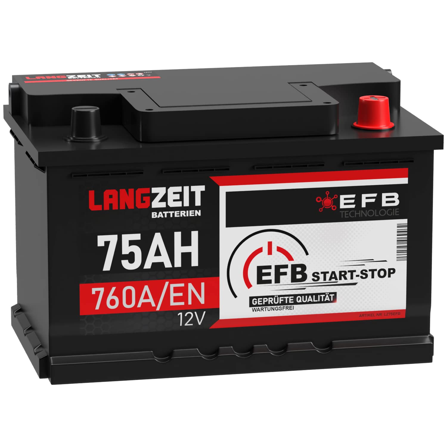 LANGZEIT Autobatterie EFB Batterie Start-Stop Starterbatterie (75Ah 12V) von HDmirrorR