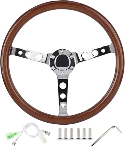 LANNADD 15 Zoll Holzlenkrad Universal, 380mm 6 Loch Professionelle Auto Modifikation Zubehör Lenkrad Mahagoni Vintage Lenkrad, Mit Hupenknopf Braun für Oldtimer Boote Oder Clubautos LANNADD 15 Zoll Holzlenkrad Universal, 380mm 6 Loch Professionelle Auto Modifikation Zubehör Lenkrad Mahagoni Vintage Lenkrad, Mit Hupenknopf Braun für Oldtimer Boote Oder Clubautos von LANNADD