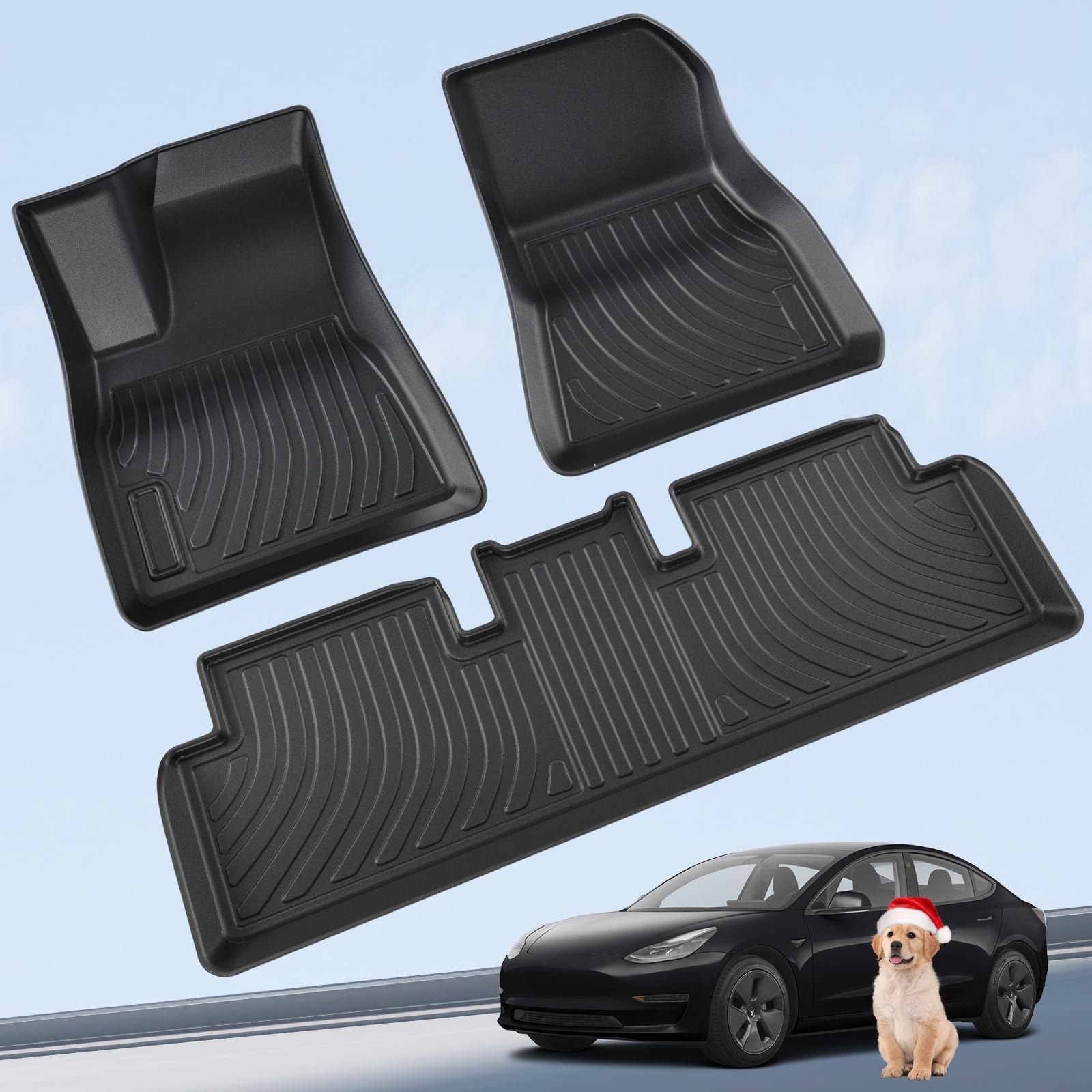 LANTU Tesla Model 3 Fußmatten 3 Pcs Allwetter 3D Hoher Rand rutschfest Wasserdicht Fußmatten 3-lagiges Design Bodenbeläge für Model 3 2021 2022 2023 Tesla Model 3 Zubehör von LANTU
