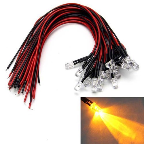 LAOMAO 20x 3mm Leds mit 20cm Kabel 12 Volt DC/Led fertig verkabelt (3mm, Gelb) von LAOMAO