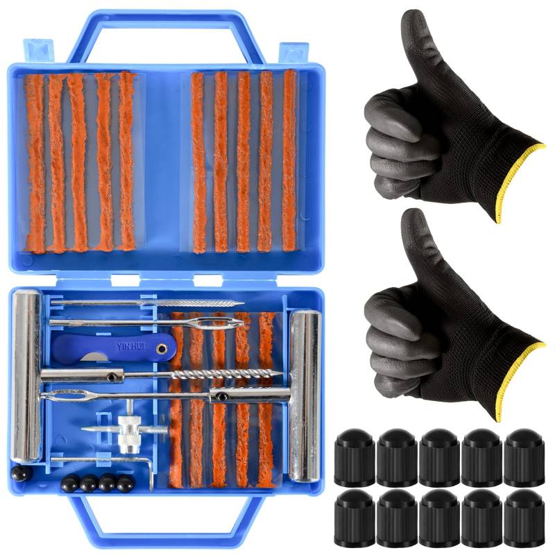 LAOYE 34PCS Reifenreparaturset Reifen Reparaturset Auto Pannenset Pannenreparaturwerkzeug Vulkanisier Streifen Autoreifen Flickzeug Pannenset für ATV, LKW, Traktor, Motorrad von LAOYE