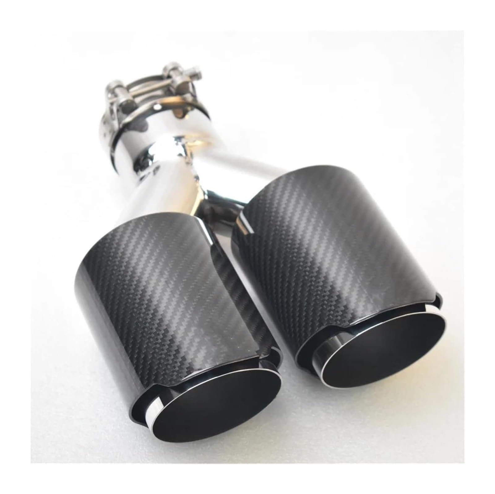 Endrohr Schalldämpfer Auto Carbon Fiber Glossy Schalldämpfer Spitze Y Form Doppel Ausgang Auspuffrohr Düse Dekoration Universal Edelstahl(54 IN -102 OUT) von LAPPGNGFYA