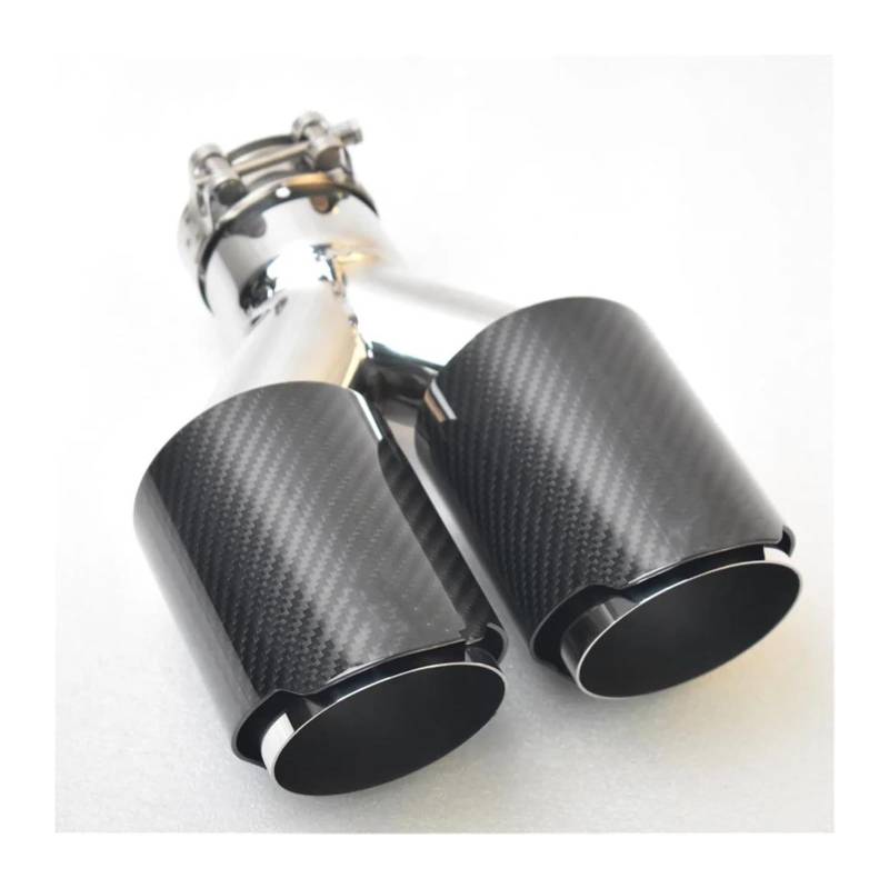 Endrohr Schalldämpfer Auto Carbon Fiber Glossy Schalldämpfer Spitze Y Form Doppel Ausgang Auspuffrohr Düse Dekoration Universal Edelstahl(54 IN -102 OUT) von LAPPGNGFYA