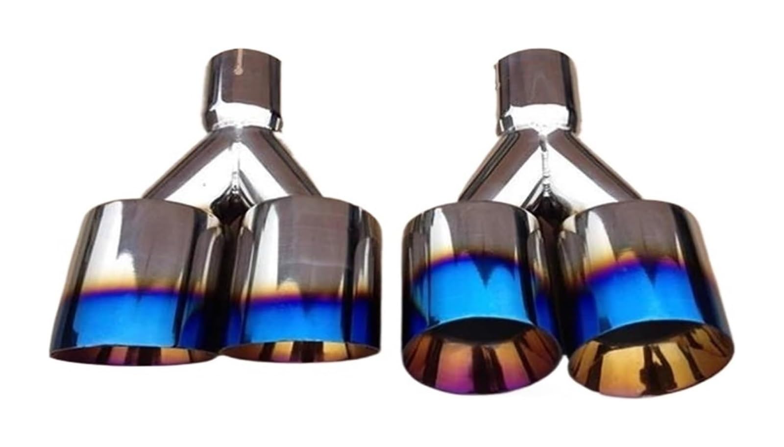 Endrohr Schalldämpfer Edelstahl 1 Zu 2 Dual Rohr Auspuff System Silber Blau Schalldämpfer Universal Auto Spitze 1 Paar(67MM IN-101MM OUT) von LAPPGNGFYA