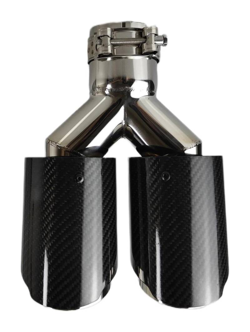 Endrohr Schalldämpfer Universal Auto Endschalldämpfer Aus Kohlefaser Gleiche Länge Poliert Y-förmig Doppelte Auspuffspitze Aus Twill Glänzend 1 Stück(63.5-89) von LAPPGNGFYA