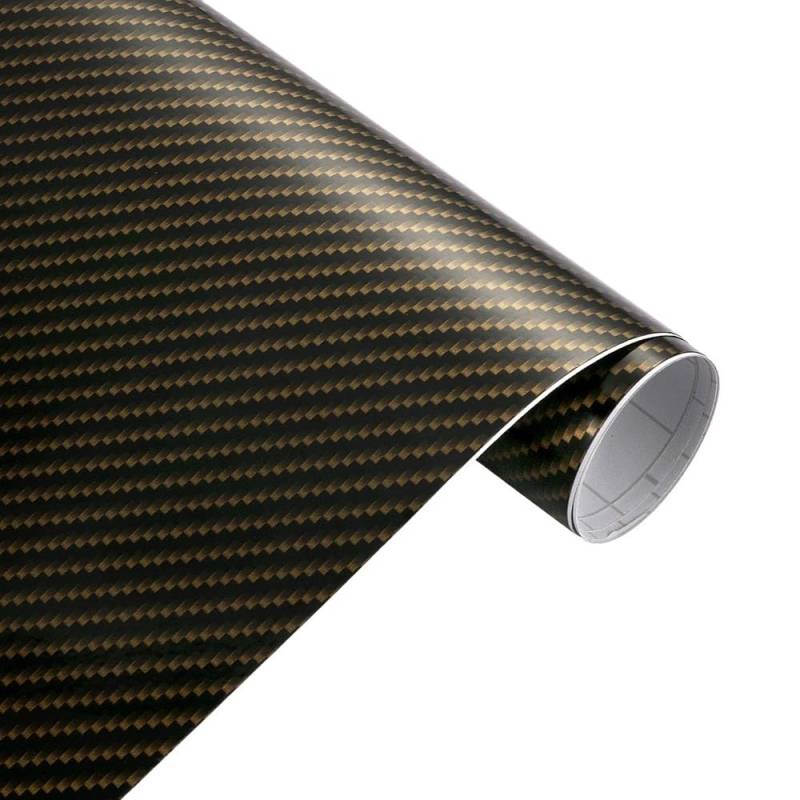 Autofolie 10/30 * 100 cm Glänzende Carbon Faser Vinyl Wrap Film Autos Auto Motorrad DIY Dekorative Aufkleber Verpackung Abdeckt Film Auto Folie (Color : Gold Black, Size : 30x100cm) von LAPooh
