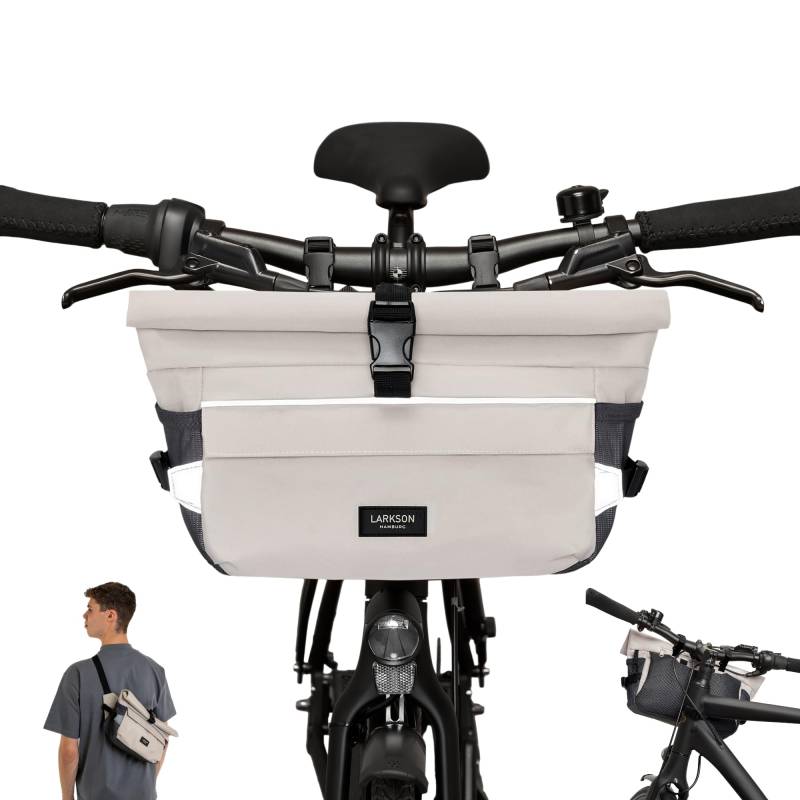 LARKSON Lenkertasche Fahrrad Beige - Lasse - 2 in 1 Fahrradtasche & Umhängetasche - Bikepacking Tasche für Lenker Vorne mit Reflektion - Wasserabweisend von LARKSON
