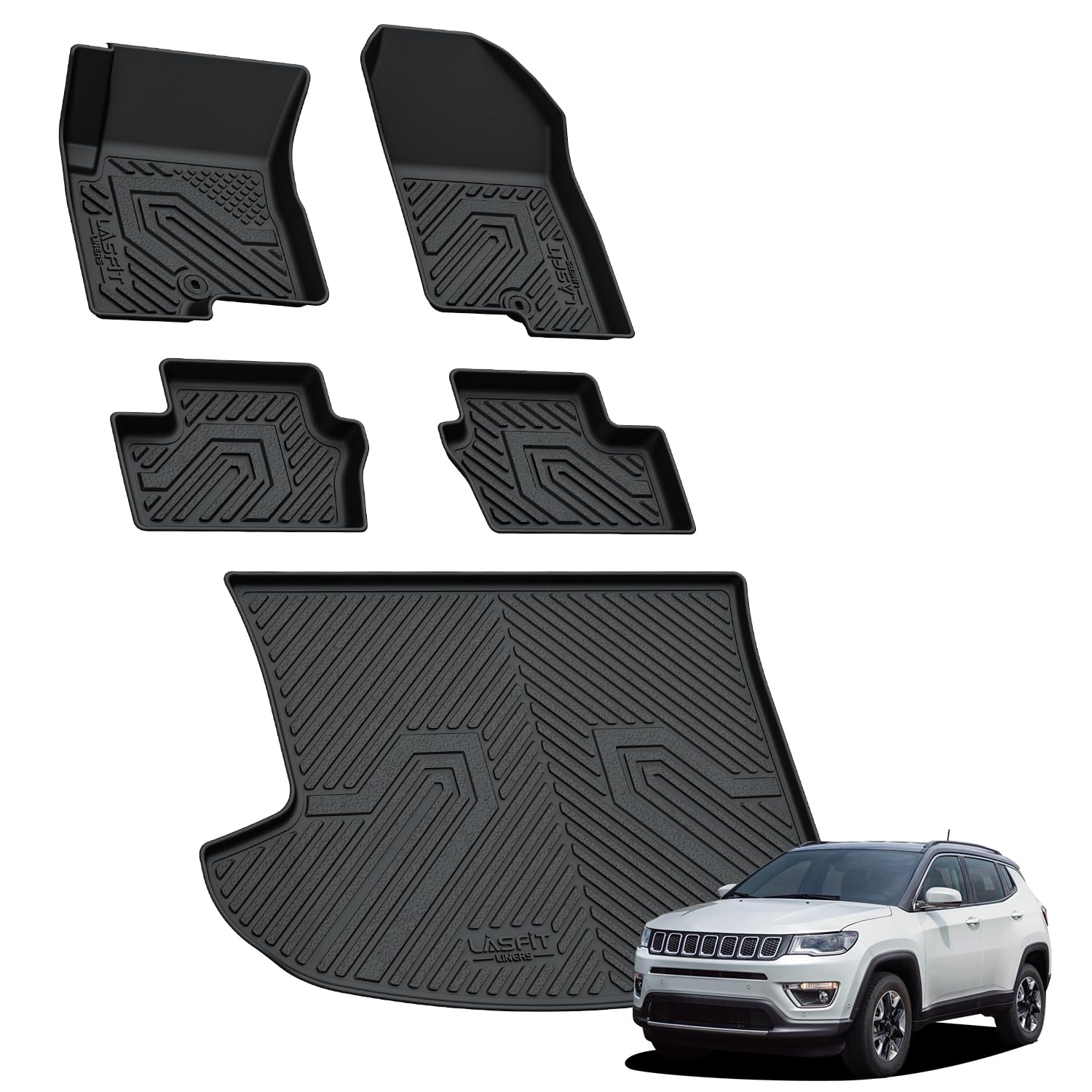 LASFIT Fußmatten & Kofferraummatte für Jeep Compass 2007–2017, Allwetter-TPE, passgenau, Autoteppich, Bodeneinlagen, Cargo-Auskleidung, Cargo-Matte, schwarz LASFIT Fußmatten & Kofferraummatte für Jeep Compass 2007–2017, Allwetter-TPE, passgenau, Autoteppich, Bodeneinlagen, Cargo-Auskleidung, Cargo-Matte, schwarz von LASFIT