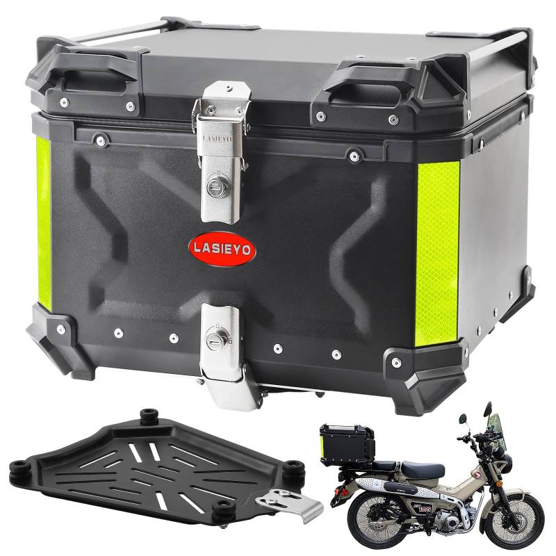 55L Motorrad-Topcase, Aluminium-Motorradkoffer Tour Tail Box mit Sicherheitsschloss zur Aufbewahrung von Helm und großem Gepäck, wasserdichtes Motorrad-Topcase, universelles Motorradzubehör - Schwarz von LASIEYO