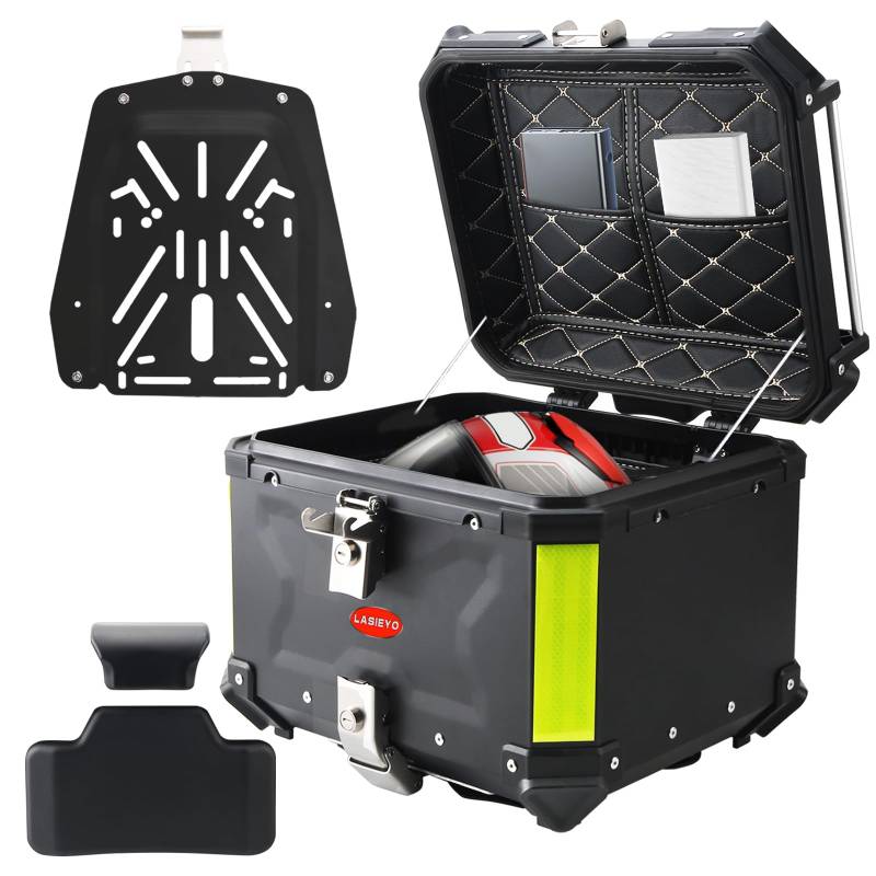 LASIEYO 45L Motorrad Topcase, Aluminium Motorrad Heckbox Reisen Motorradkoffer mit Sicherheitsschloss für Lager Helm Großes Gepäck, Wasserdicht Motorrads Top Box von LASIEYO