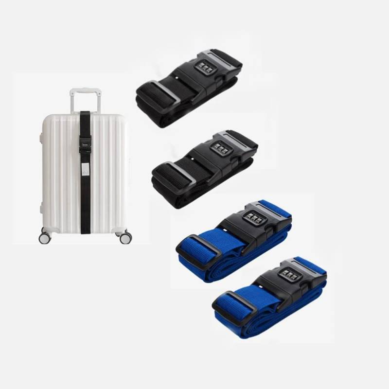 LATRAT 4 verstellbare Gepäckgurte, mit Schlitz zum Verriegeln durch Passwort / Namensschild, Schnalle, Koffergurt, zum Schutz der Sicherheit von Gepäck (Schwarz, Blau) von LATRAT