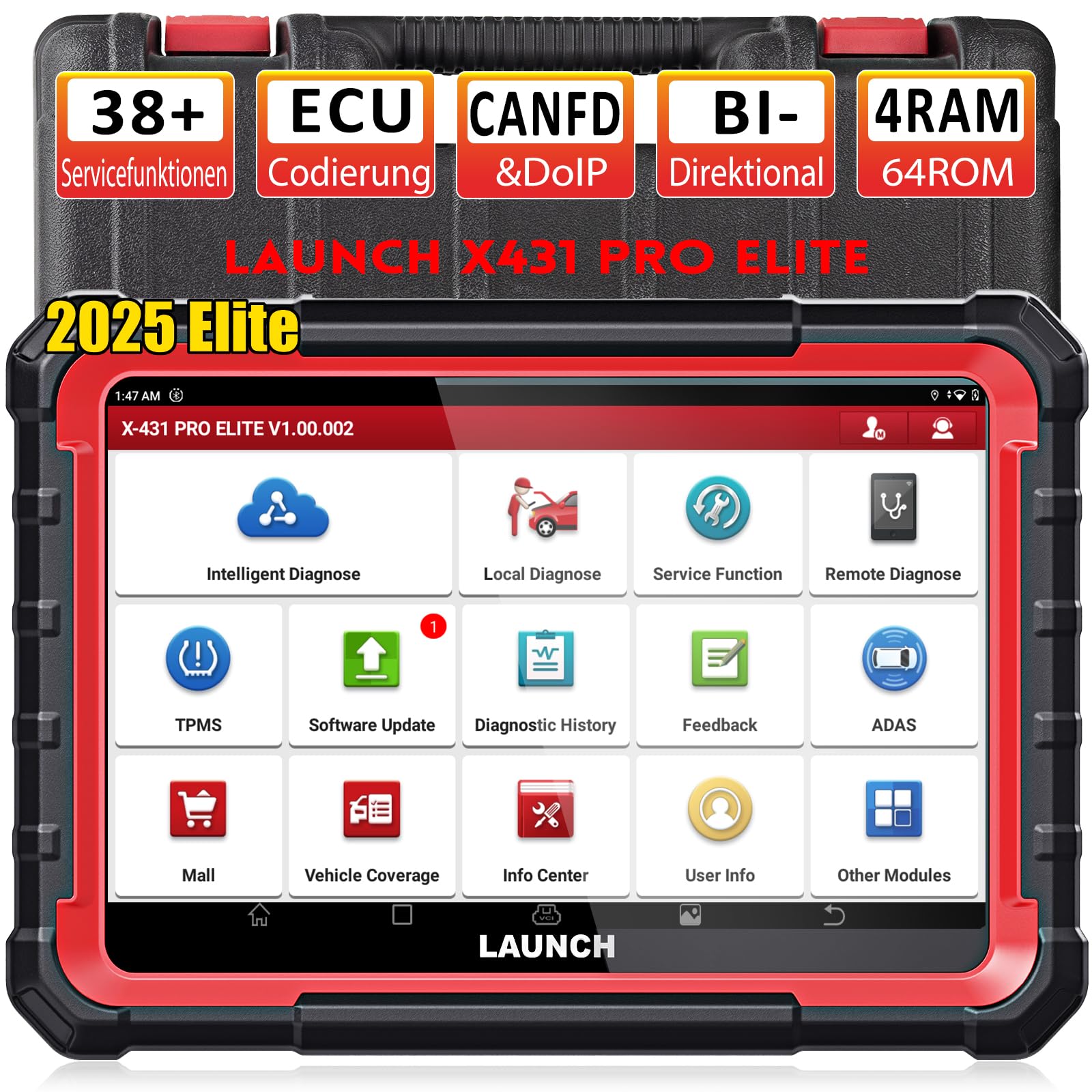 2023 LAUNCH X431 PRO Elite obd2 diagnosegerät,ECU Online-Codierung & Bidirektional,vollständige Systemdiagnose, 37+Servicefunktionen,CANFD&DOIP,FCA,Schlüsselprogramm, 2 Jahren Update von LAUNCH